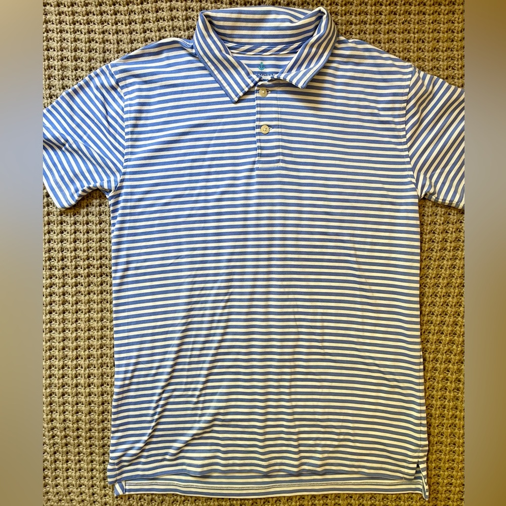J. Crew Crewcuts Active Short Sleeved Striped White/Blue Polo Shirt XL 12-14.